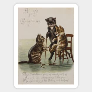 Vintage Christmas Cats - Victorian Holiday Card Sticker